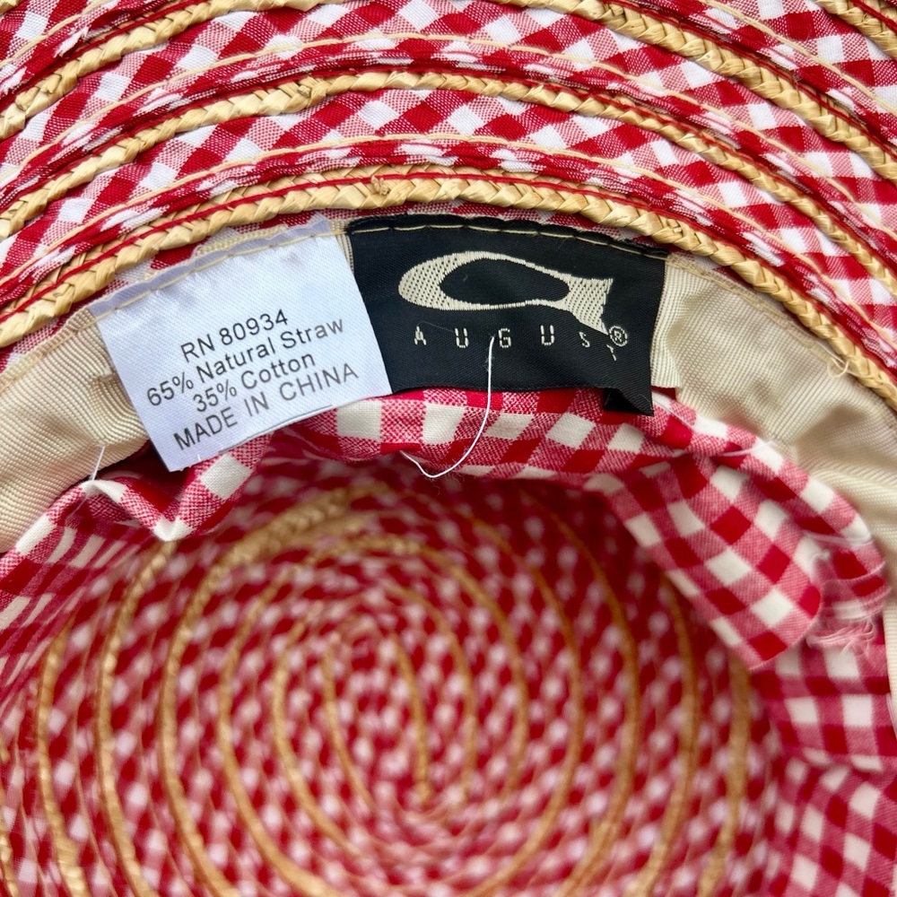 August Red Gingham Vintage Straw Hat - Picture 6 of 7